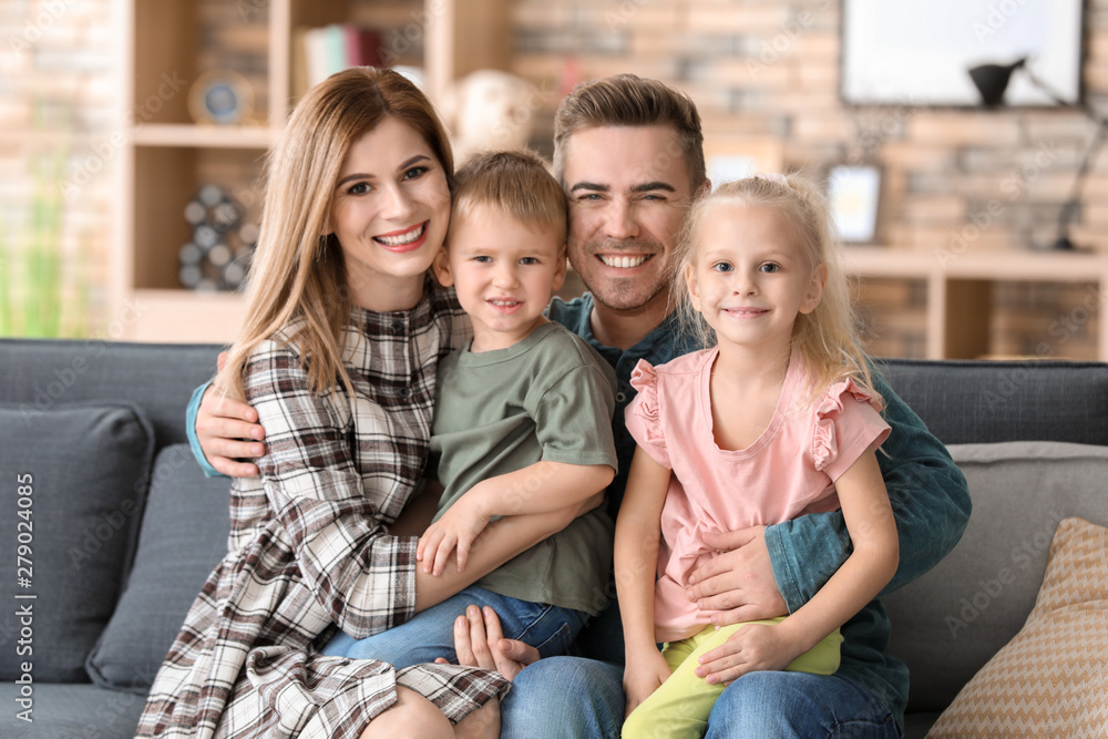 Portrait of happy family with little children at home Portrait of happy family with little children at home