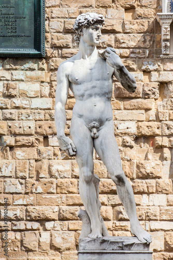 Replica of Statue of David by the Italian artist Michelangelo placed at the Piazza della Signoria in Florence on 1910
