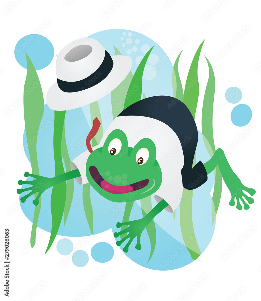Obraz premium Happy business frog in suit swimming underwater