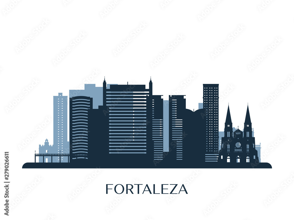 Fortaleza skyline, monochrome silhouette. Vector illustration.