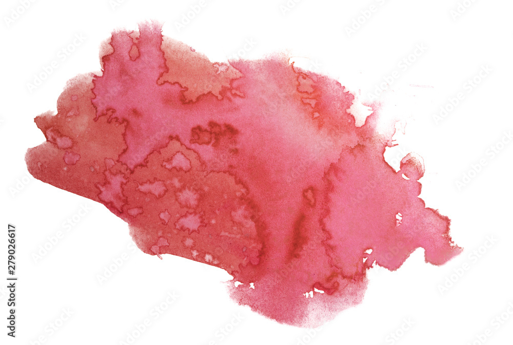 Watercolor red stain paint. on white background isolated paint texture on textured paper.