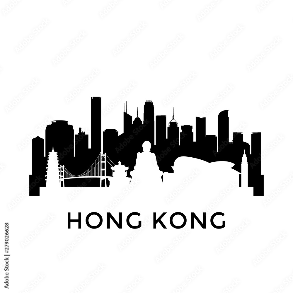 Hong Kong city skyline. Negative space city silhouette. Vector illustration.