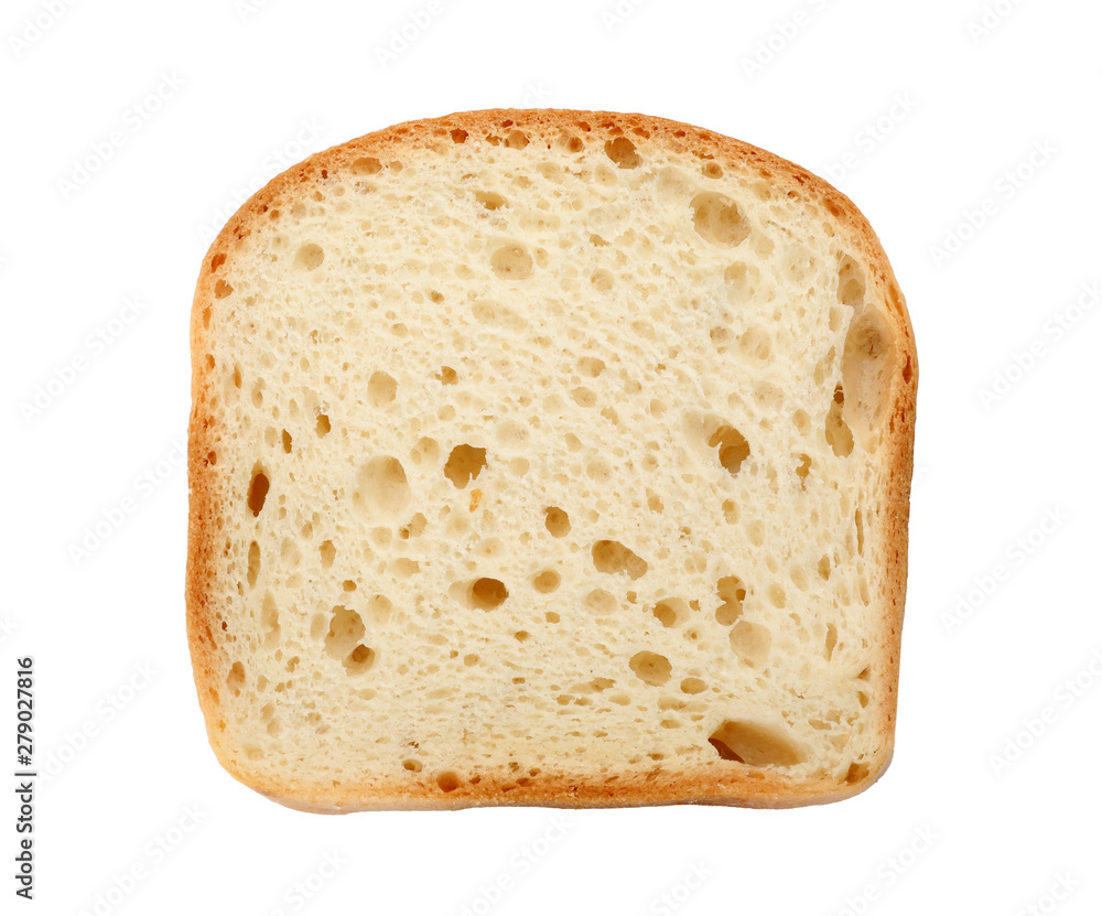 Slice of wheat bread isolated on white, top view