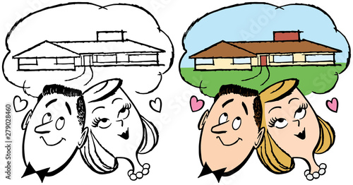 A couple think about their dream home. 