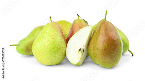 Heap of ripe juicy pears isolated on white