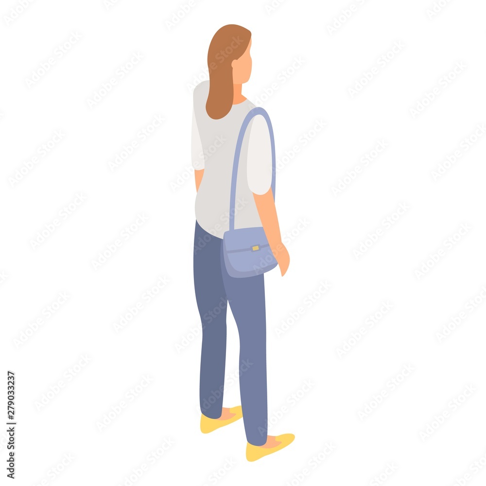 Student woman with bag icon. Isometric of student woman with bag vector icon for web design isolated on white background Student woman with bag icon. Isometric of student woman with bag vector icon for web design isolated on white background