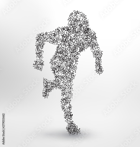 Running American football player - abstract molecule based human figure concept practicing sport