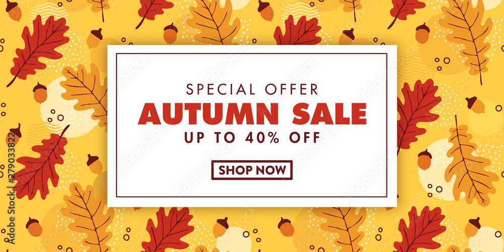 Autumn sale design - special seasonal promo template with seamless pattern background