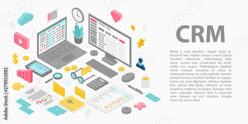 Customer relationship management concept banner. Isometric illustration of customer relationship management vector concept banner for web design