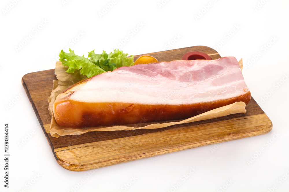 Smoked pork breast with salad leaves