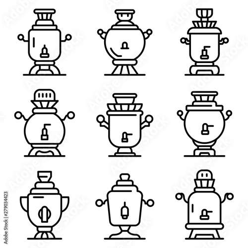 Samovar icons set. Outline set of samovar vector icons for web design isolated on white background