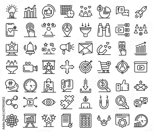 Smm icons set. Outline set of smm vector icons for web design isolated on white background