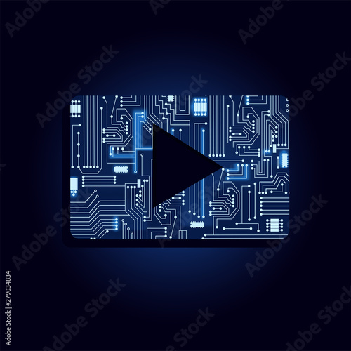 Play symbol filled with electronic circuit