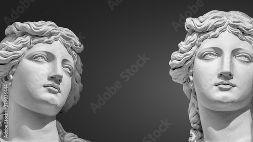 Portrait of two young and naked sensual Roman renaissance era women in Vienna, Austria, details, closeup photo