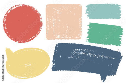 Hand drawn callout clouds and various shapes for backdrops. Vector textured multi color elements for designs. Simple textured backgrounds. Brush strokes.