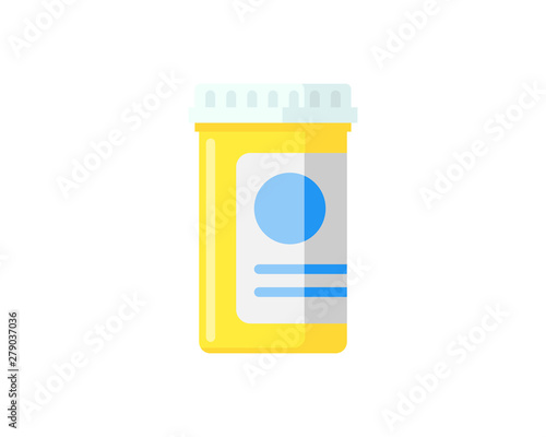 Pill bottle for capsules. Medical container jar for medicinal tablets and medicine flat yellow vector illustration