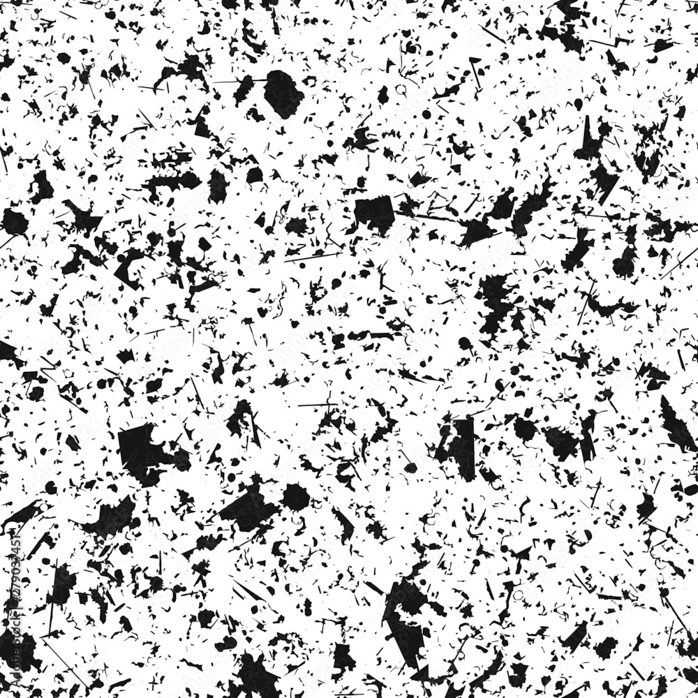 Black and white grungy recycled speckled elements natural terrazzo camouflage textured surface seamless repeat vector pattern. Grunge, cement, concrete.  Gravel.