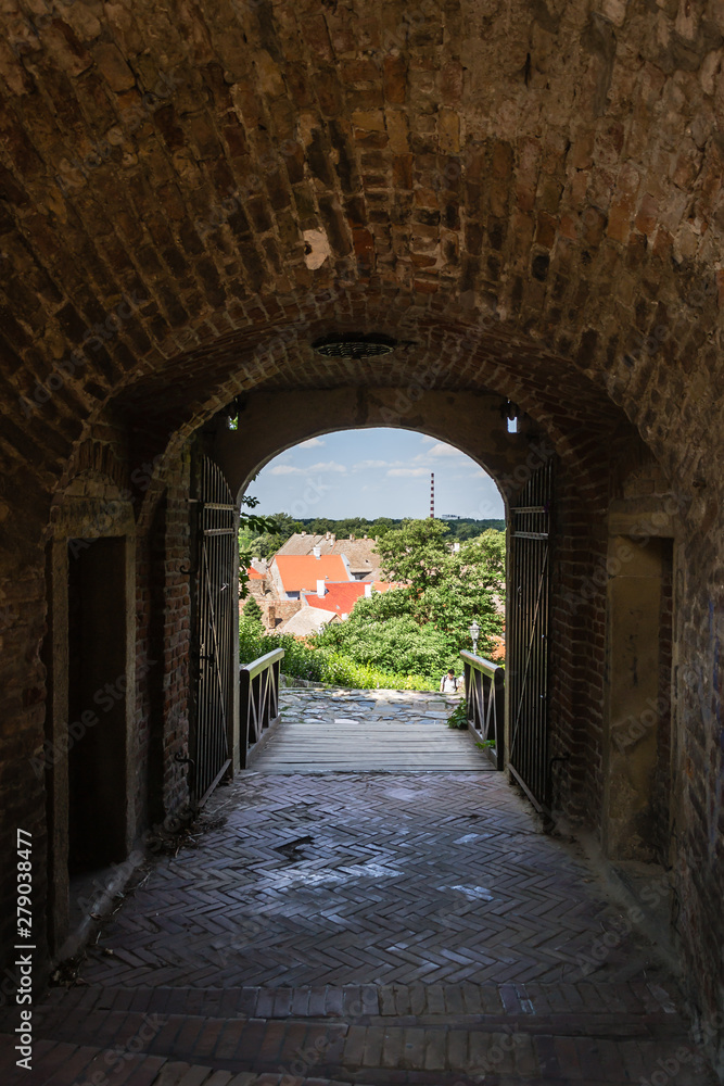 Petrovaradin, Serbia - July 17. 2019: Petrovaradin fortress, side gate and the entrance to the tunnel