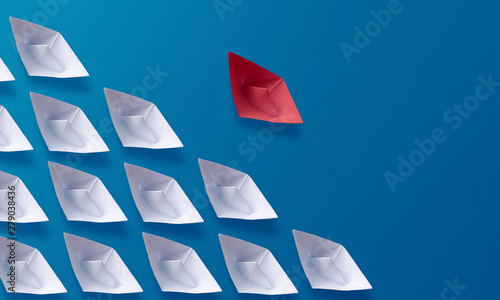 Quadro su tela Individuality Be Different Concept, Red Origami Paper Boat and White Boats