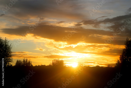 Beautiful sunset photographed close up against the sky