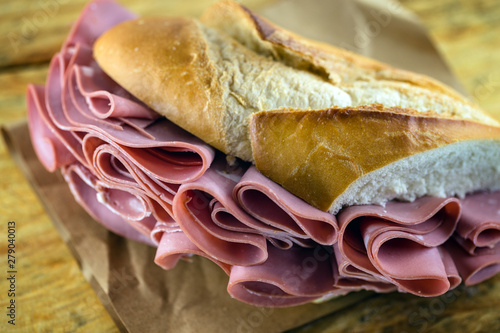 Sandwich with bologna bread. Snack typical of Brazil. Homemade bread snack with bologna. Fast food. photo