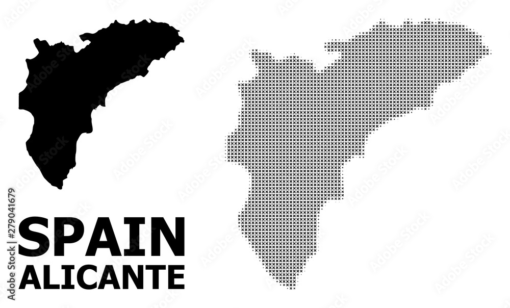 Vector Halftone Mosaic and Solid Map of Alicante Province