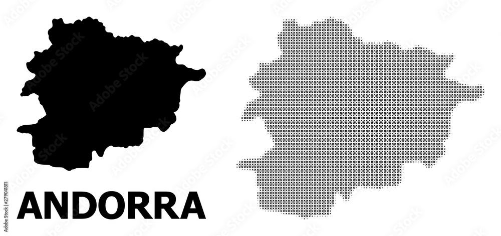 Fototapeta premium Vector Halftone Pattern and Solid Map of Andorra
