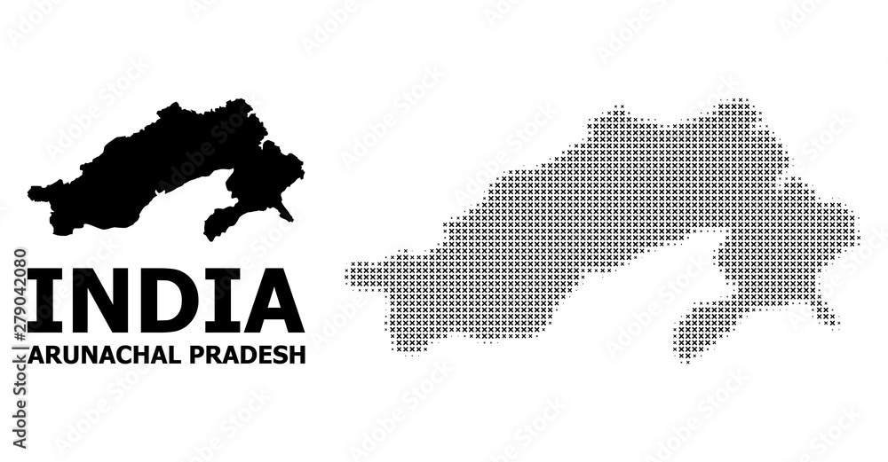 Obraz premium Vector Halftone Pattern and Solid Map of Arunachal Pradesh State