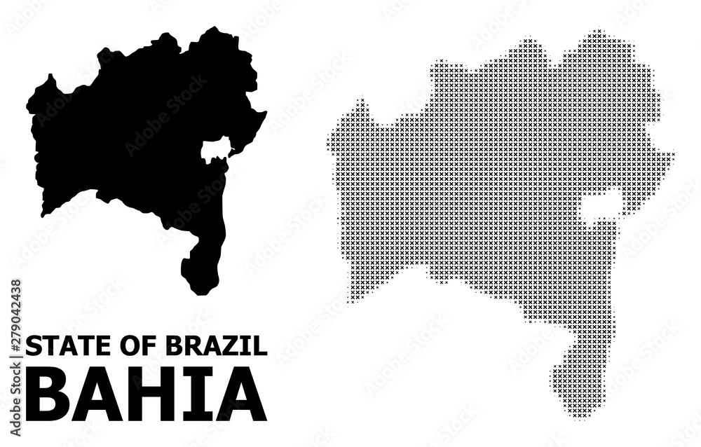 Obraz premium Vector Halftone Pattern and Solid Map of Bahia State