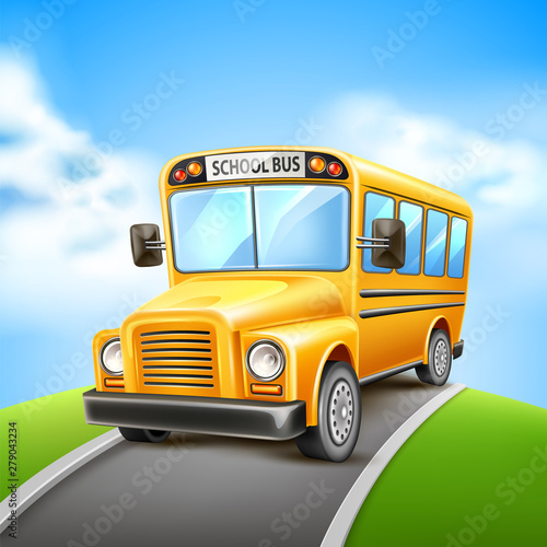Vector realistic school bus yellow usa vehicle