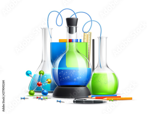 Vector 3d chemical laboratory tubes flask set