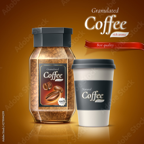 Vector realistic instant granulated coffee jar ad