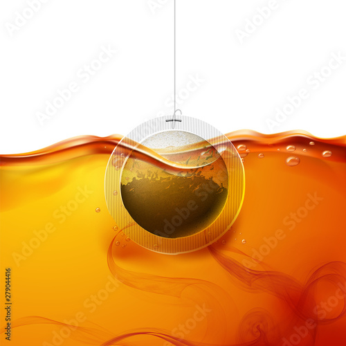 Vector realistic circle teabag dipped into water