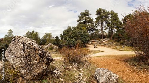 La Ciudad encantada. The enchanted city natural park, group of crapicious forms limestone rocks in Cuenca, Castilla la Macha, Spain.  photo