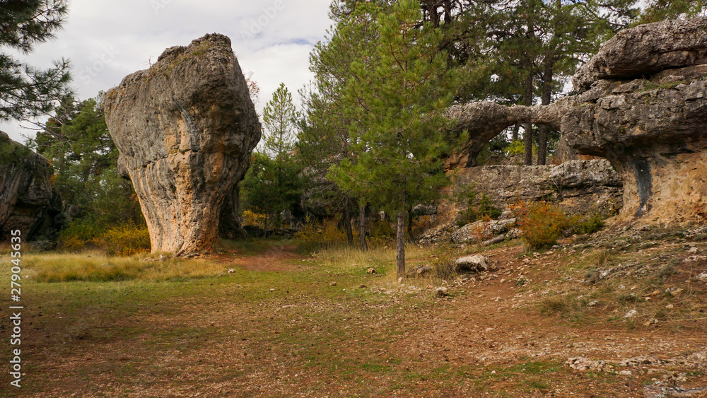 La Ciudad encantada. The enchanted city natural park, group of crapicious forms limestone rocks in Cuenca, Castilla la Macha, Spain. 