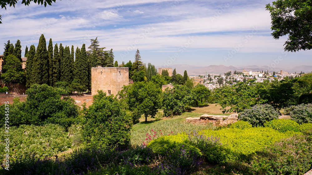 Granada - The Gardens of Alhambra palace.  May 24, 2019   GRANADA, SPAIN  