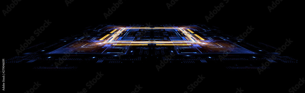 Fototapeta premium Empty podium. Disco panel. Rays view. Show magic party. Sports style. .Bright space. Stand square. Vivid stage. Exhibition space. Core..Demo place. 3d render. Glint check scene. Glare bright blocks.