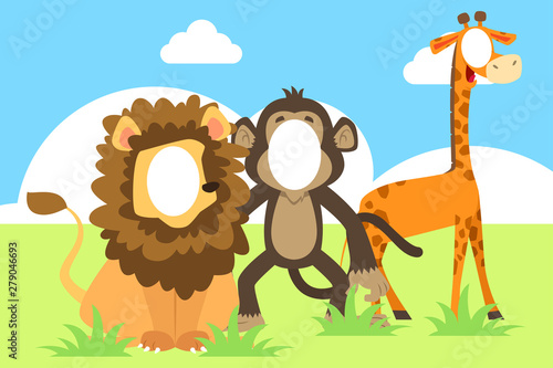 Funny Face In The Hole of Animals Illustration