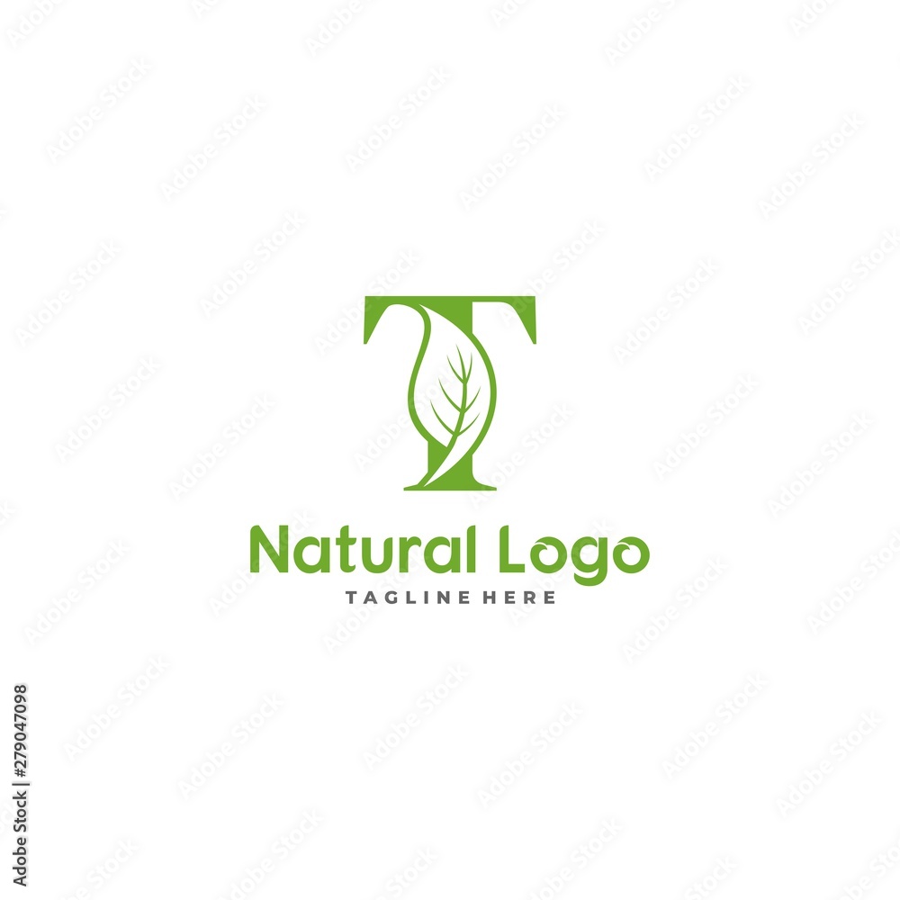 Letter T With Leaf Logo. Green leaf logo icon vector design. Landscape ...