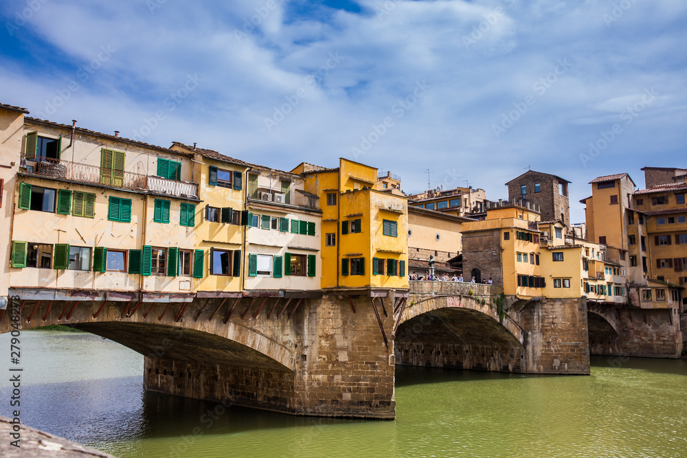 Ponte Vecchio a medieval stone closed-spandrel segmental arch bridge over the Arno River in Florence Ponte Vecchio a medieval stone closed-spandrel segmental arch bridge over the Arno River in Florence