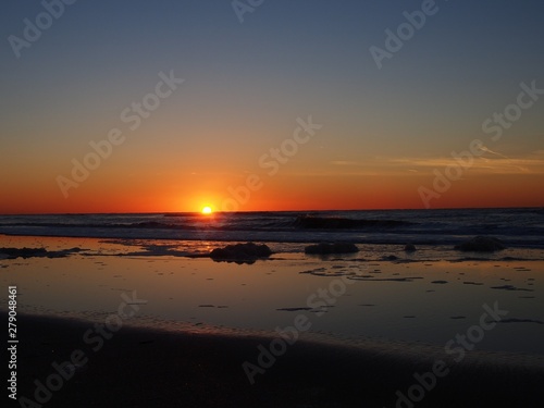 Sunset in a North Sea Beach in the Netherlands  Zandfoort aan Zee  November 2016  