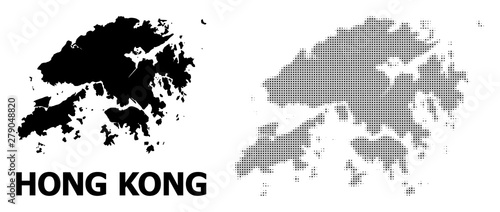 Vector Halftone Pattern and Solid Map of Hong Kong