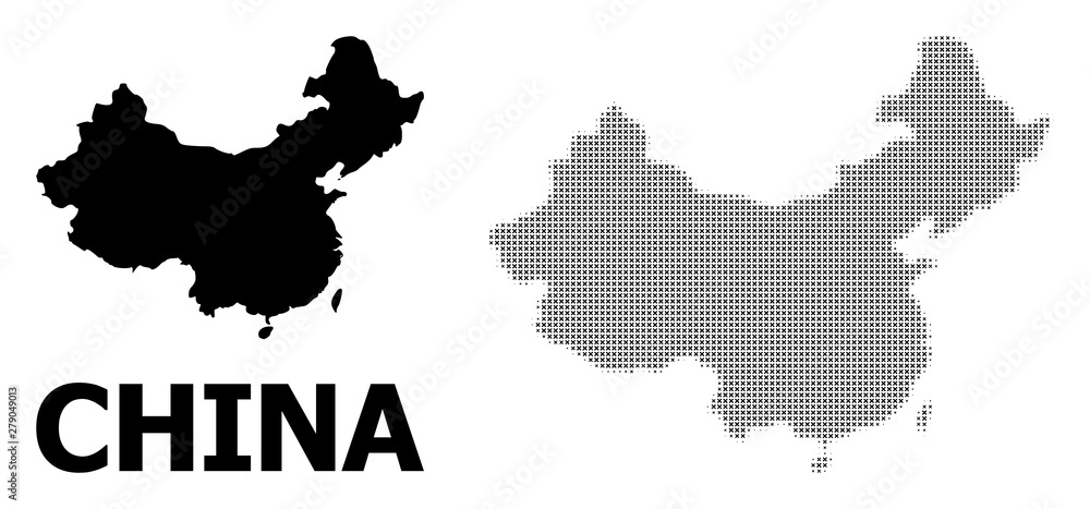 Vector Halftone Mosaic and Solid Map of China