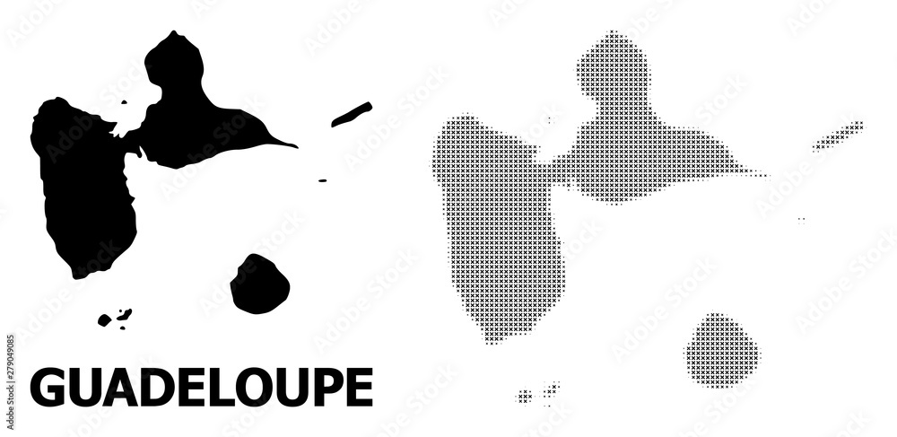 Vector Halftone Mosaic and Solid Map of Guadeloupe Vector Halftone Mosaic and Solid Map of Guadeloupe