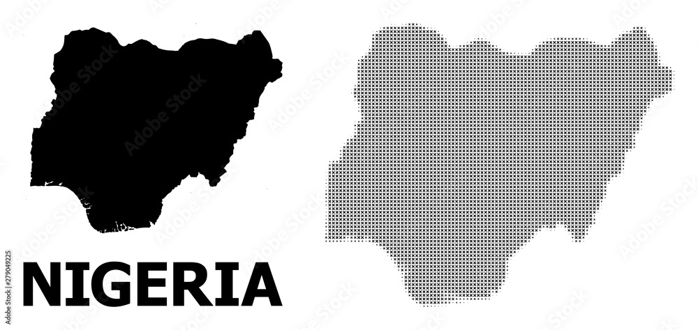 Vector Halftone Pattern and Solid Map of Nigeria