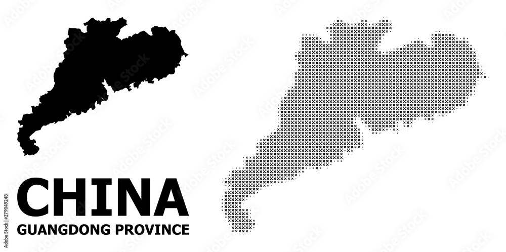 Vector Halftone Pattern and Solid Map of Guangdong Province