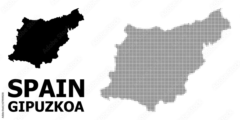 Vector Halftone Pattern and Solid Map of Gipuzkoa Province