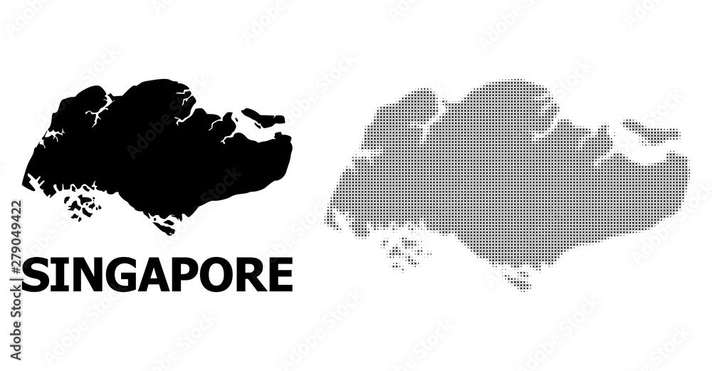 Vector Halftone Mosaic and Solid Map of Singapore Vector Halftone Mosaic and Solid Map of Singapore