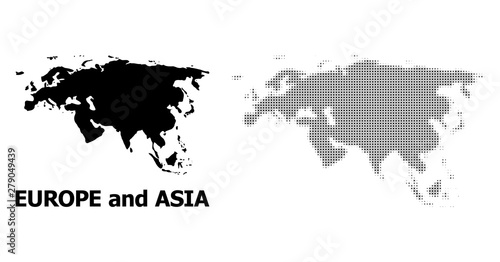Vector Halftone Pattern and Solid Map of Europe and Asia