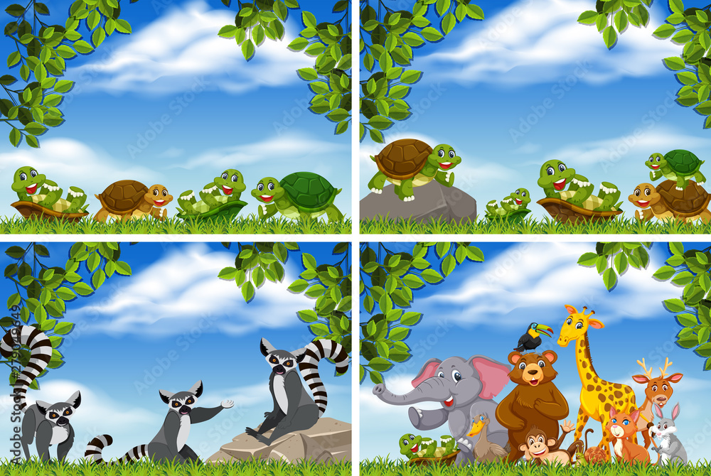 Obraz premium Set of various animals in nature scenes